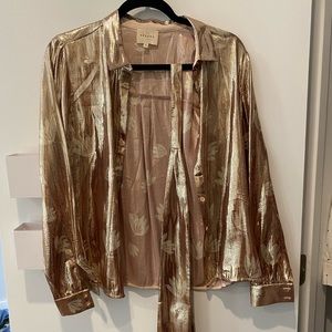 NWOT! Sézane Gold Lurex Blouse with Removable Neck Tie